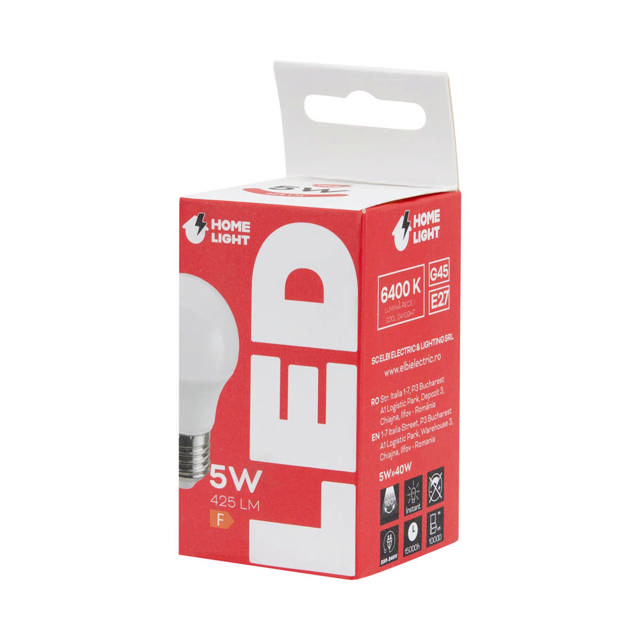 Bec LED sferic 5W E27 6400K, Homelight