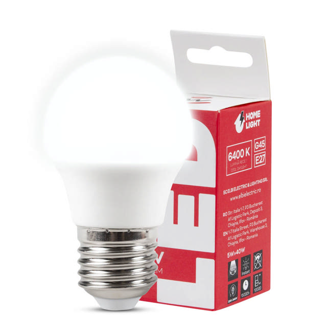 Bec LED sferic 5W E27 6400K, Homelight