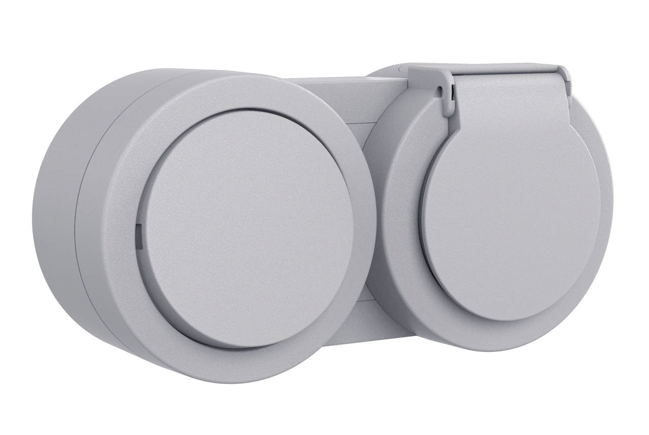 Întrerupător+priză cu capac gri Xone - OVIVO