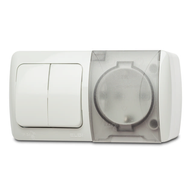 Comutator+priză aplicat IP54 gri Eva - ELBI