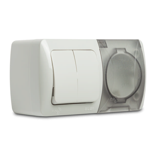 Comutator+priză aplicat IP54 gri Eva - ELBI