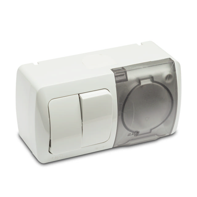 Comutator+priză aplicat IP54 gri Eva - ELBI