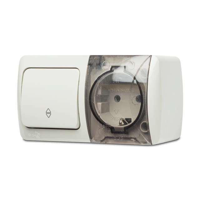 Întrerupător cap scară+priză aplicat gri Eva - ELBI
