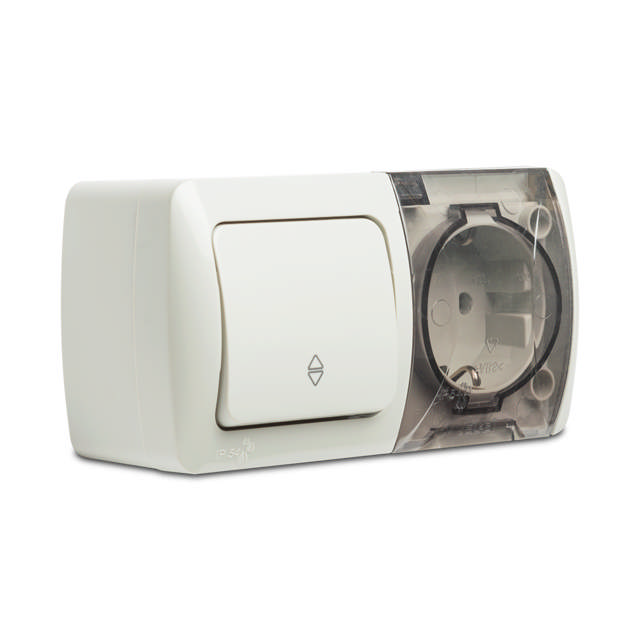 Întrerupător cap scară+priză aplicat gri Eva - ELBI
