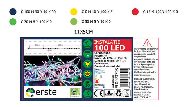 Instalatie Craciun Rosu 100 LED 8m IP20    