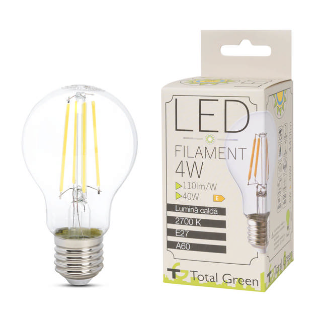 Bec LED Filament A60 4W E27 2700K  