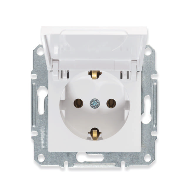 Asfora Mecanism Priza Schuko cu Capac 16A Alb, EPH3170121