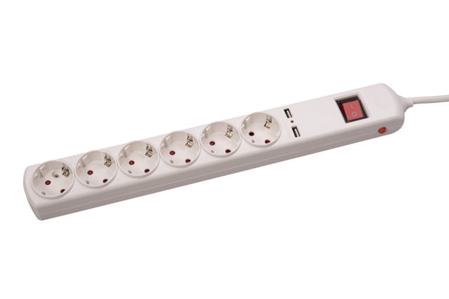 Prelungitor 3m 6P Protectie 2xUSB 3x1.5