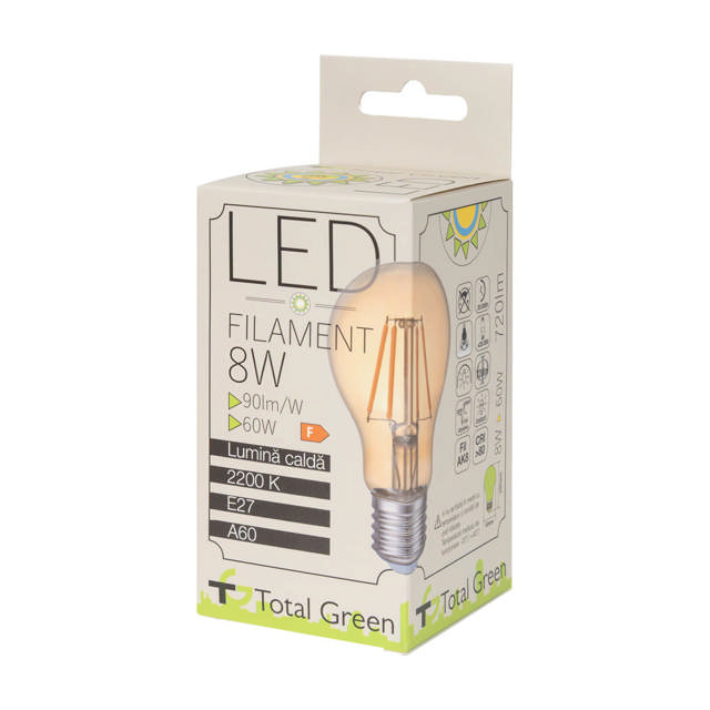 Bec LED EVO17 Filament A60 8W E27 2200K Auriu