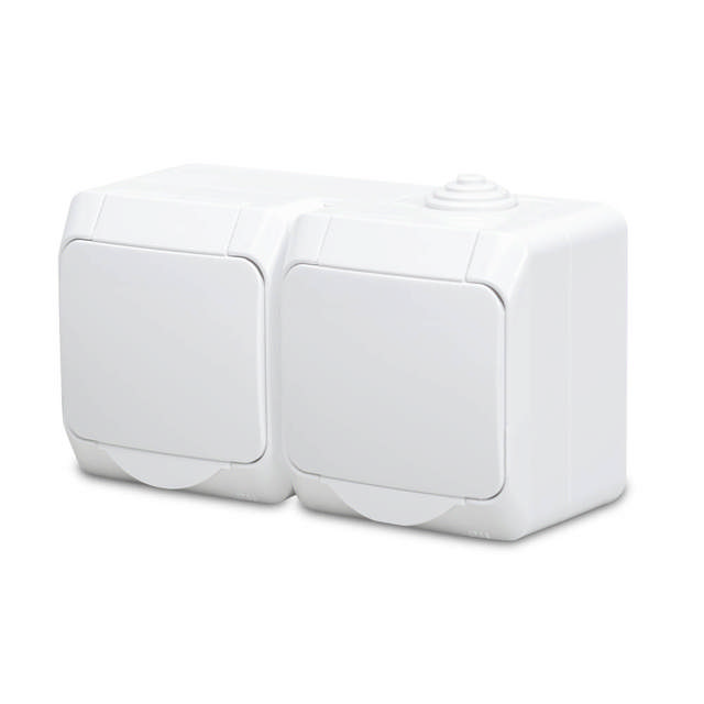 Priza dubla PT IP44, alb, Schuko