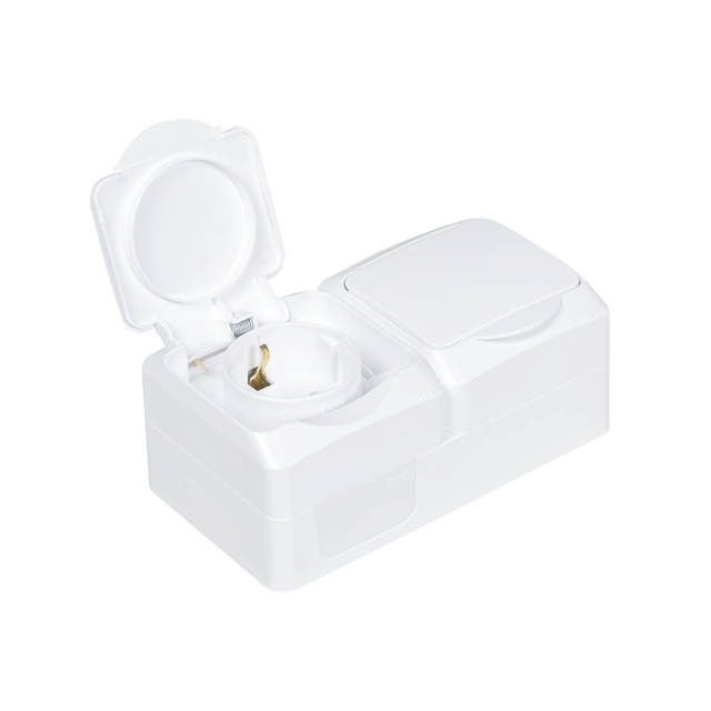 Priza dubla PT IP44, alb, Schuko