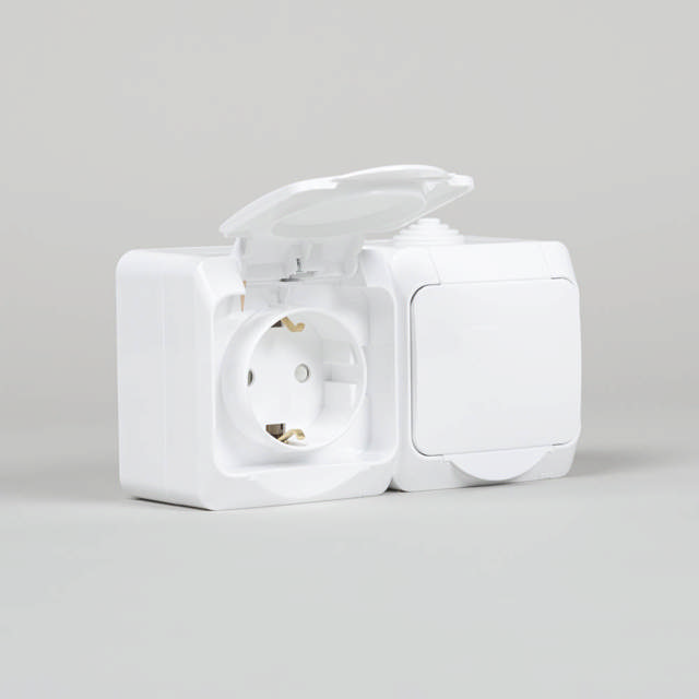 Priza dubla PT IP44, alb, Schuko