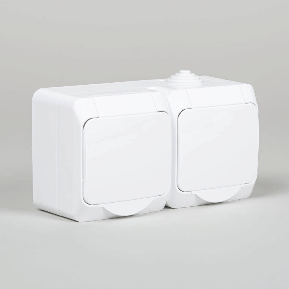 Priza dubla PT IP44, alb, Schuko