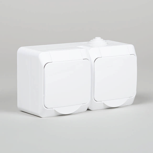 Priza dubla PT IP44, alb, Schuko