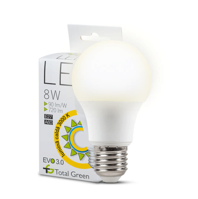 Bec LED EVO3.0 A60 8W E27 3000K