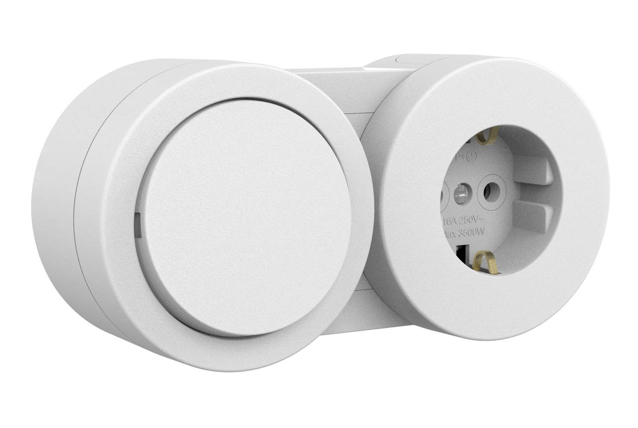 Întrerupător+priză aplicat IP54 alb Xone - OVIVO