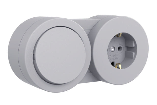 Întrerupător+priză aplicat IP54 gri Xone - OVIVO