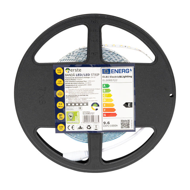 Bandă LED 24V 120 LED/m 9.6W/m 3000K IP20 Rolă 5m - ERSTE