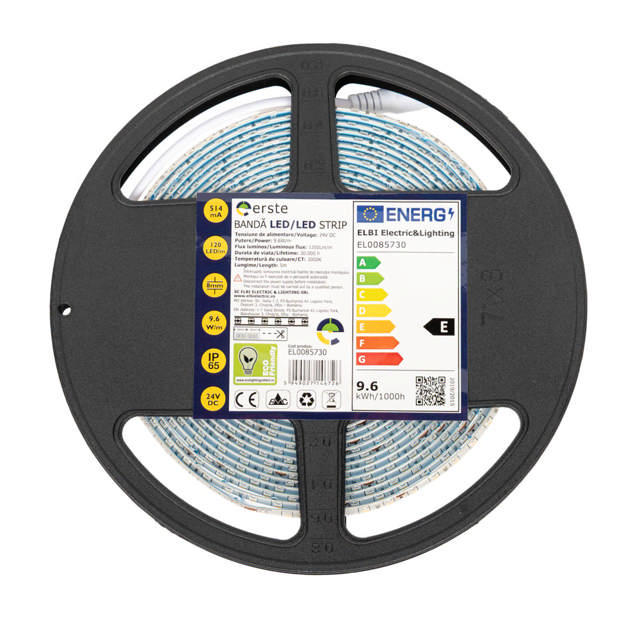 Bandă LED 24V 120 LED/m 9.6W/m 3000K IP65 Rolă 5m - ERSTE