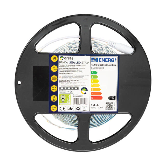 Bandă LED 24V 60 LED/m 14.4W/m 3000K IP20 Rolă 5m - ERSTE