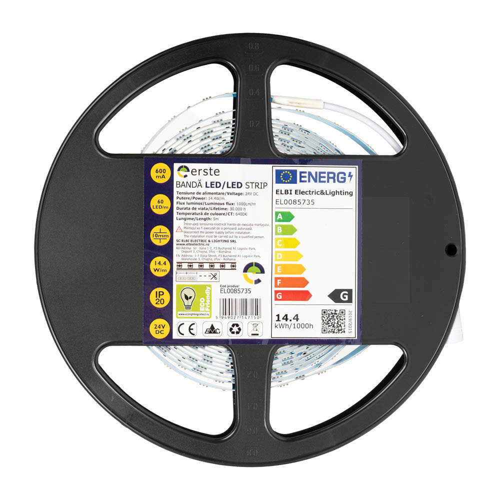 Bandă LED 24V 60 LED/m 14.4W/m 6400K IP20 Rolă 5m - ERSTE