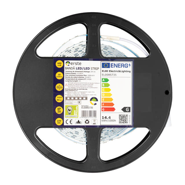 Bandă LED 24V 60 LED/m 14.4W/m 6400K IP20 Rolă 5m - ERSTE