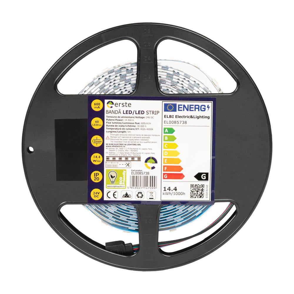 Bandă LED 24V 60 LED/m 14.4W/m RGB + 4000K IP20 Rolă 5m - ERSTE