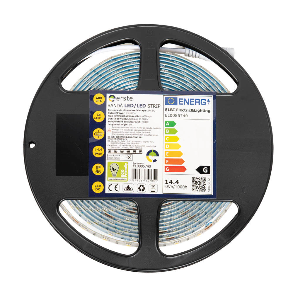 Bandă LED 24V 60 LED/m 14.4W/m 4000K IP65 Rolă 5m - ERSTE