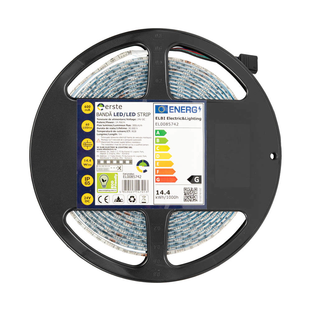 Bandă LED 24V 60 LED/m 14.4W/m RGB IP65 Rolă 5m - ERSTE