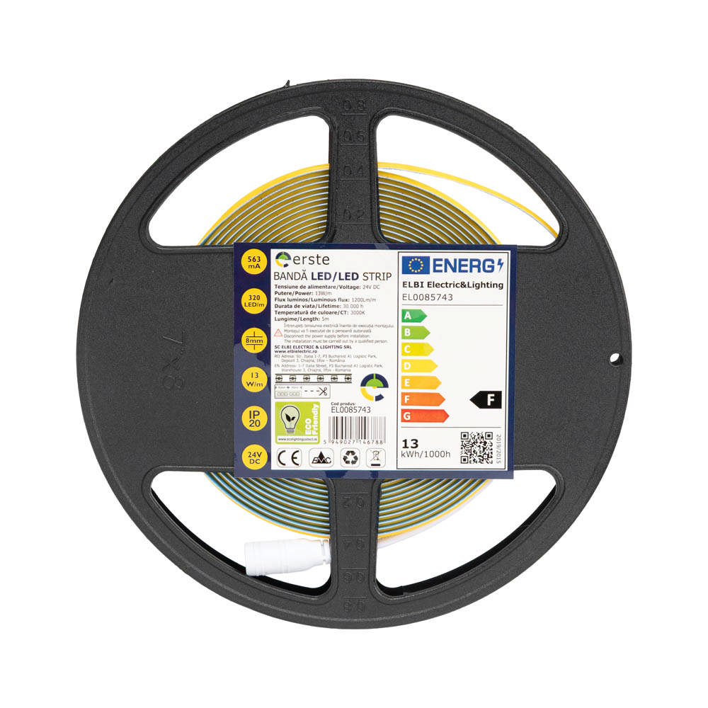 Bandă LED 24V COB 13W/m 3000K IP20 Rolă 5m - ERSTE