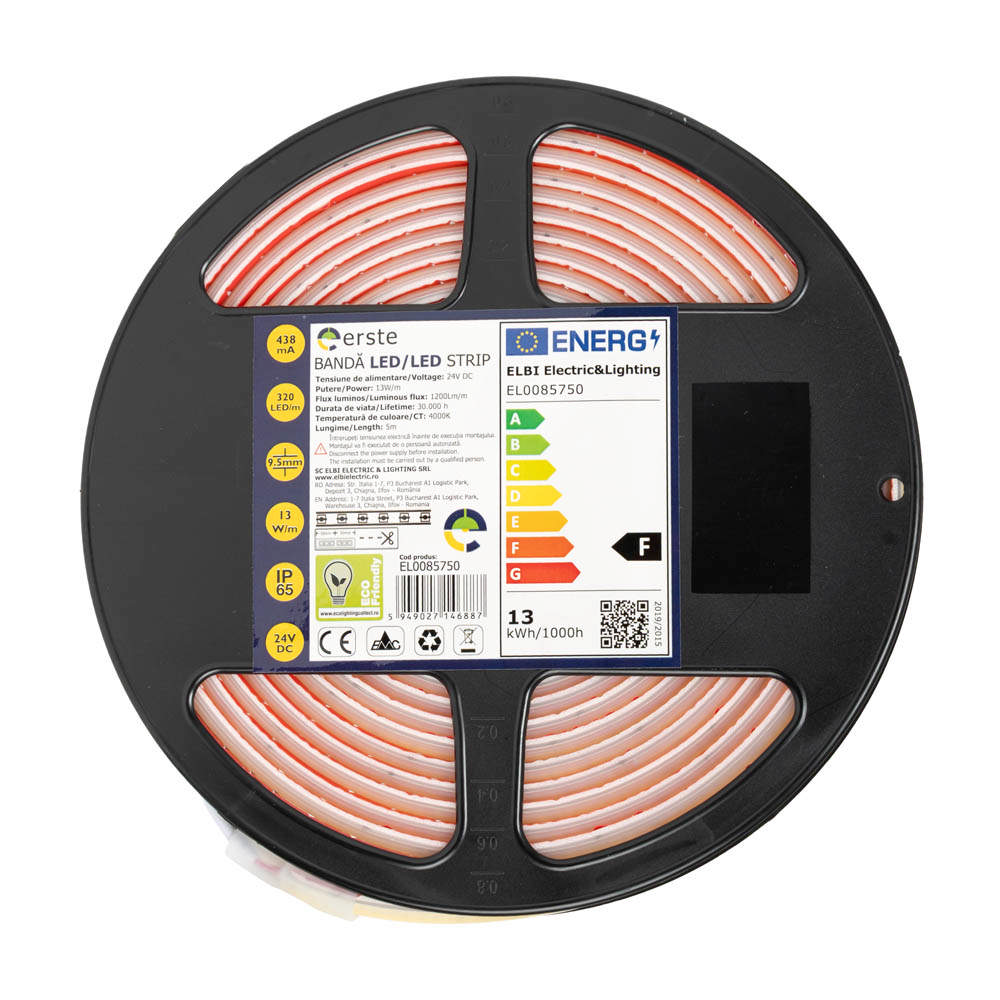 Bandă LED 24V COB 13W/m 4000K IP65 Rolă 5m - ERSTE