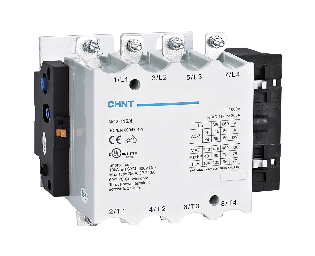 Contactor 115A 3P 230V AC 1NC+1NO, Chint